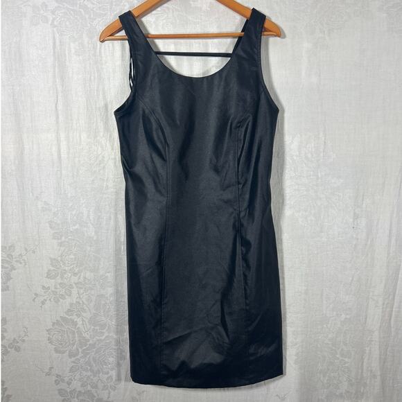 Splurge ISB Dress 14 Black Vintage Faux Leather Strappy Side Zip USA Goth Witchy - Picture 1 of 9